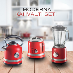Sepette Ekstra %10 İndirimli - Ariete Moderna 3'lü Kahvaltı Seti, Kırmızı (Su Isıtıcı Kettle + Smoothie Cam Blender + Ekmek Kızartma Makinesi Özel Set) KHSET01