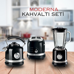 Ariete Moderna Kahvaltı Seti Su Isıtıcı Kettle + Smoothie Cam Blender + Ekmek Kızartma Makinesi Seti Siyah - Thumbnail