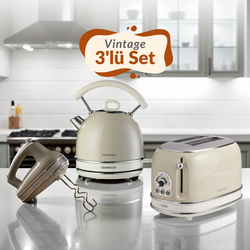Sepette %20 İndirim Fırsatını Kaçırma! - Ariete Vintage 3'lü Set, Bej (Dom Su Isıtıcı + El Mikseri + Ekmek Kızartma Makinesi Özel Set) KHSET11
