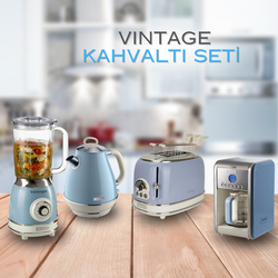 Ariete Vintage Kahvaltı Seti Su Isıtıcı Kettle + Smoothie Cam Blender + Ekmek Kızartma Makinesi + Filtre Kahve Makinesi Seti Mavi - Thumbnail