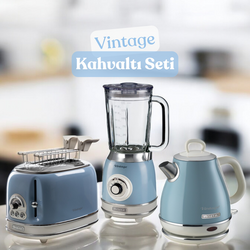 Ariete Vintage Mavi 3'lü Kahvaltı Seti (Su Isıtıcı Kettle + Smoothie Cam Blender + Ekmek Kızartma Makinesi Özel Set) KHSET07 - Thumbnail